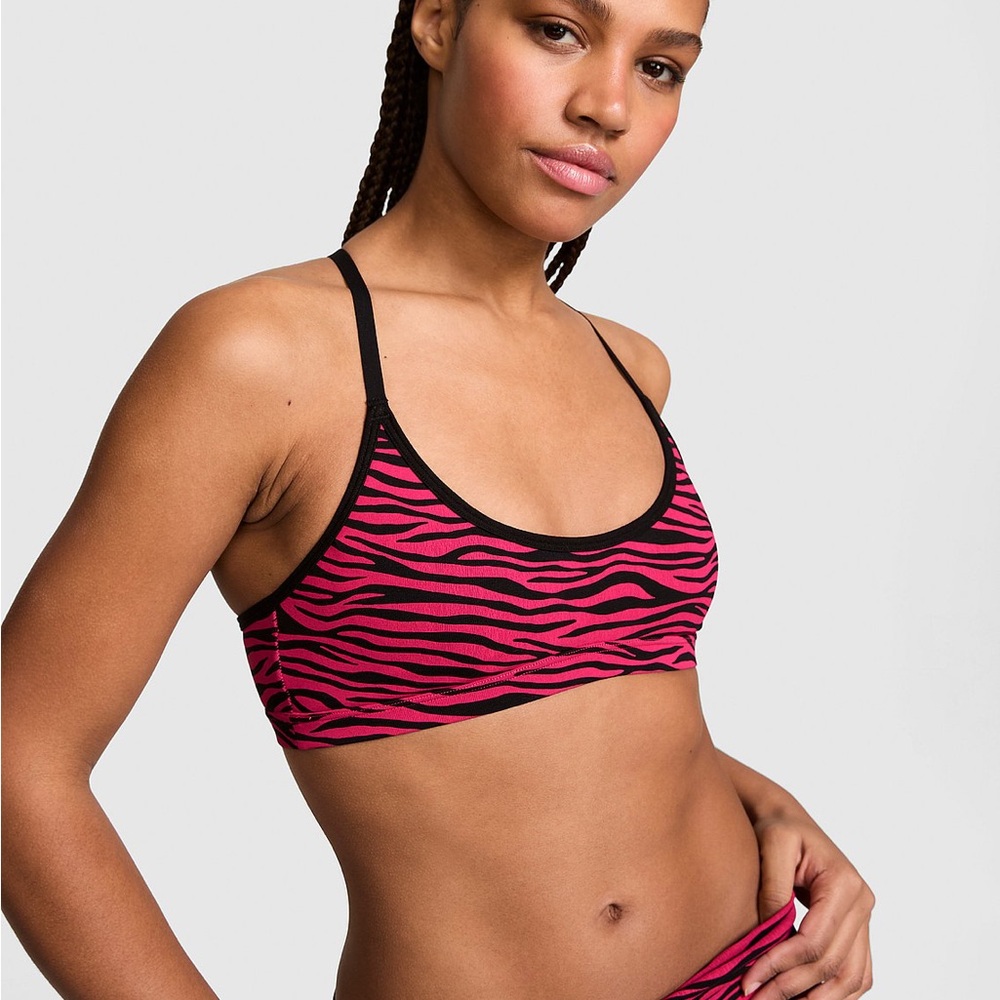 PINK Victoria's Secret Black and Pink Zebra Sports Bra